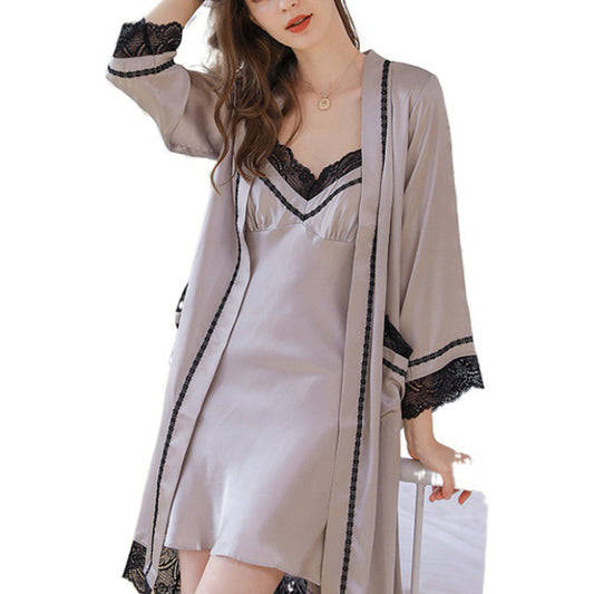 16Momme Pure Mulberry Silk Long Sleeves Elegant Belted Nightgown [SKGO0005]