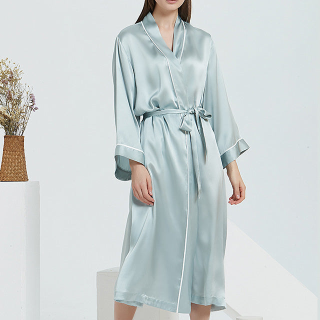 16Momme Pure Mulberry Silk Long Sleeves Elegant Belted Nightgown [SKGO0003]