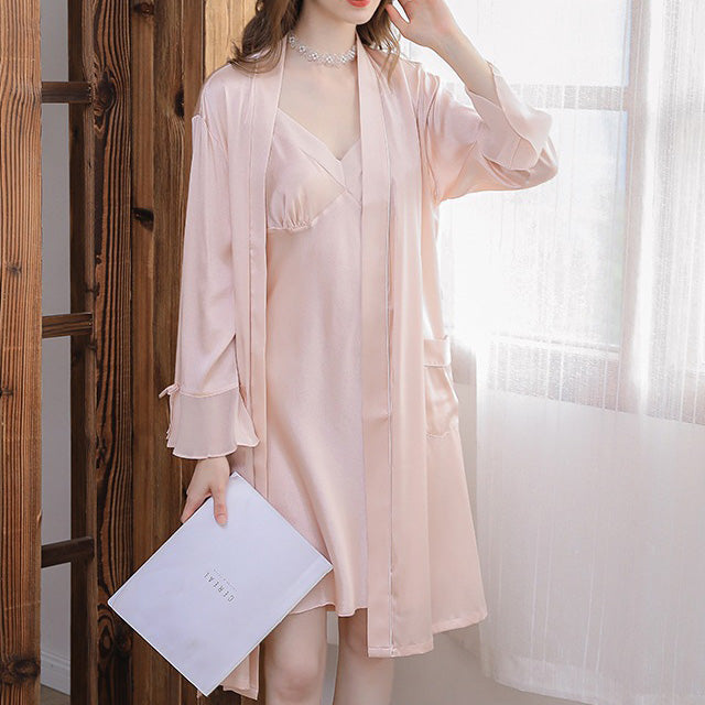 Pure Mulberry Silk Long Sleeves Sexy Nightgown [SKGO0002]