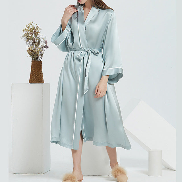 16Momme Pure Mulberry Silk Long Sleeves Elegant Belted Nightgown [SKGO0003]