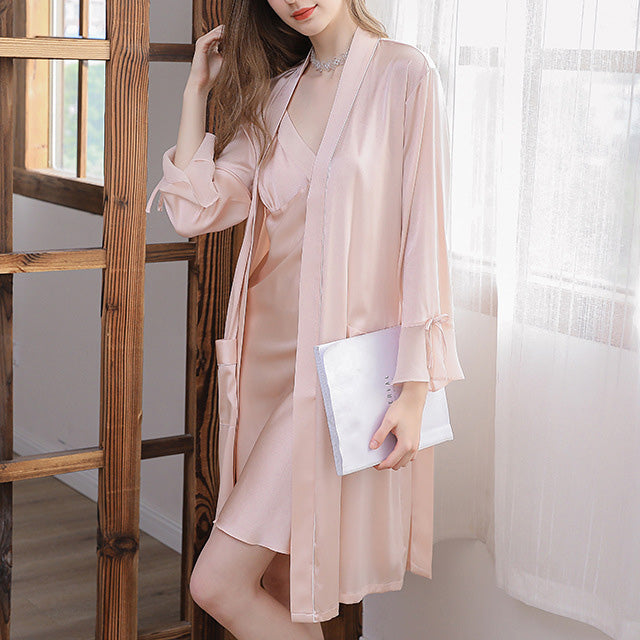 Pure Mulberry Silk Long Sleeves Sexy Nightgown [SKGO0002]